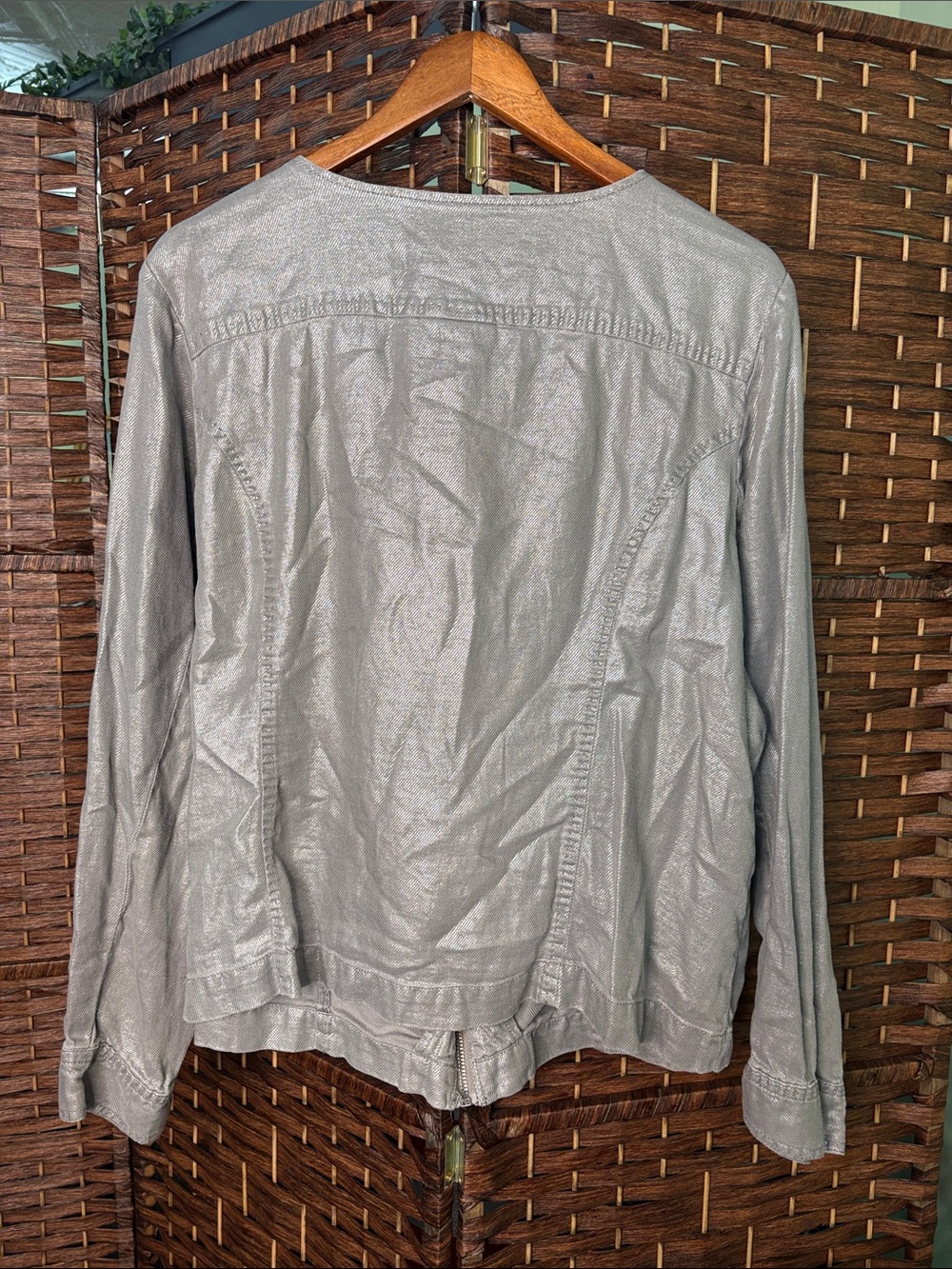 Lane Bryant Metallic Silver Ruffle-Front Jacket - Picture 4 of 4